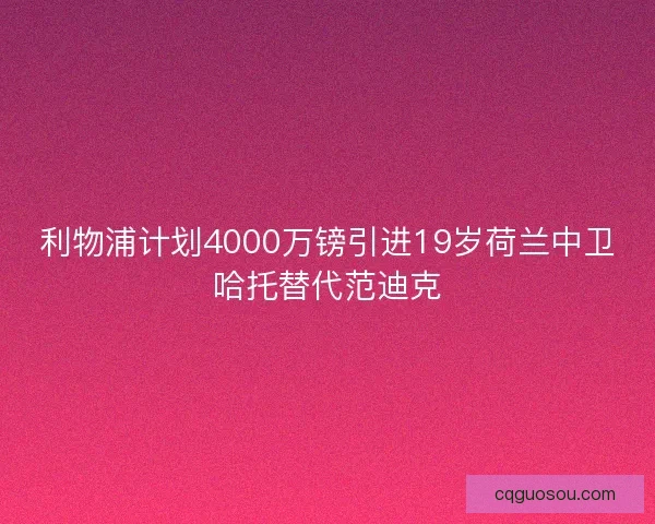 利物浦计划4000万镑引进19岁荷兰中卫哈托替代范迪克